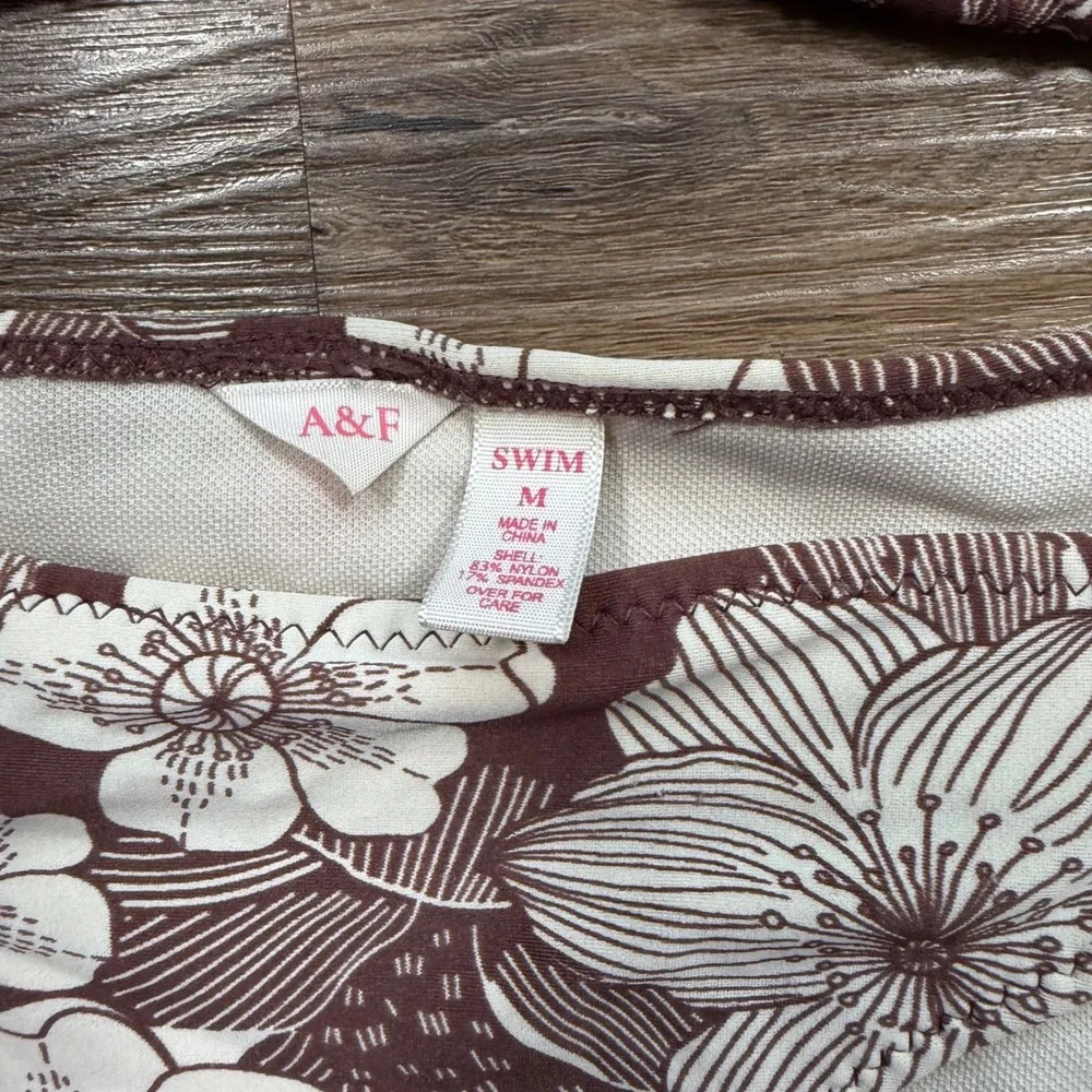 RARE Y2K Abercrombie & Fitch Brown Floral Triangle Bikini Set Side Tie SwimsuitM